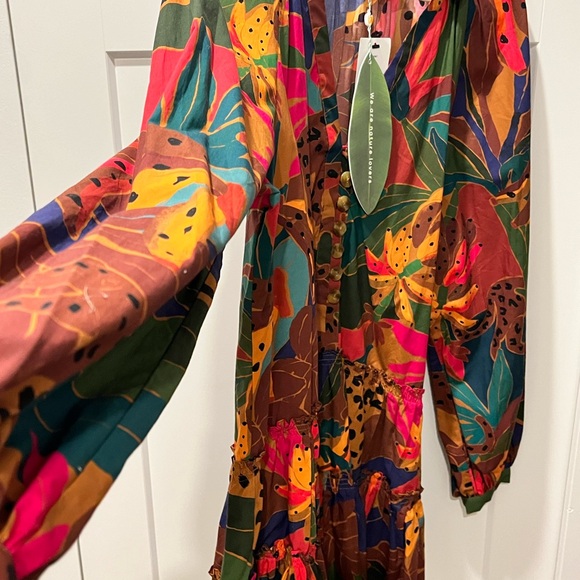 FARM Rio NWT AUTHENTIC BROWN PRINTED LEOPARD TROPICAL LONG SLEEVES DRESS - Picture 10 of 16